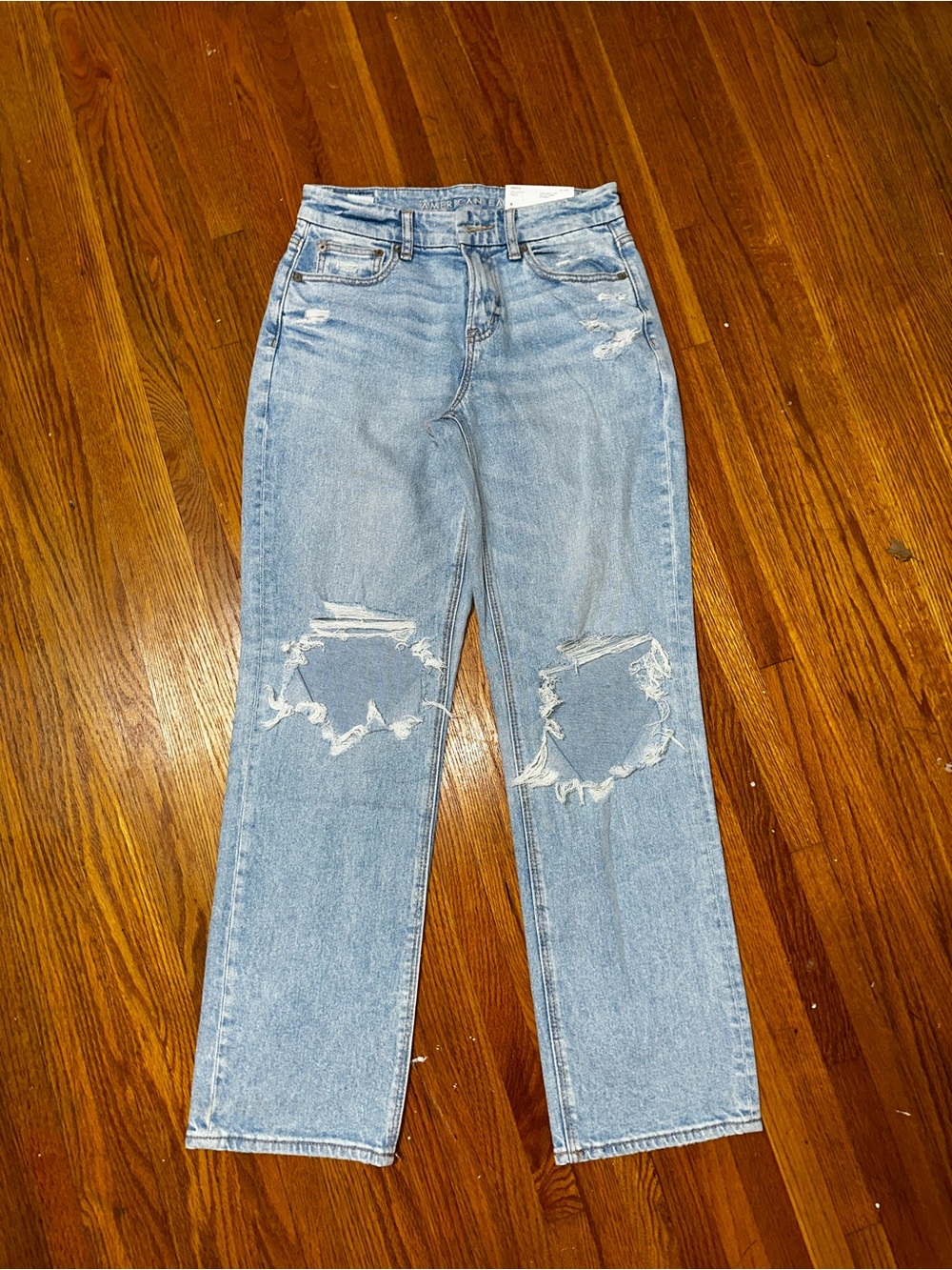 American Eagle Outfitters Light Blue Distressed Straight-Leg Jeans